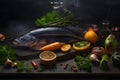 Ready to cook fish on wooden cutting board