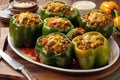 Ready to eat delicious stuffed green peppers Royalty Free Stock Photo