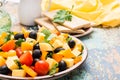 Ready to eat greek salad with fresh vegetables Royalty Free Stock Photo