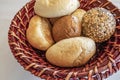 Ready to eat little breads in wicker basket Royalty Free Stock Photo