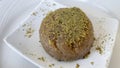 Traditional Turkish un halva dessert with pistachios