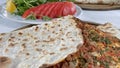 Ready to eat turkish fast food, lahmacun Royalty Free Stock Photo