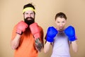 Ready to fight. Man and woman in boxing gloves. Boxing sport concept. Couple girl and hipster practicing boxing. Sport Royalty Free Stock Photo