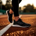 Ready to Race: Athletic Shoes Glistening in the Sunset on Running Track