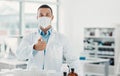 Ready to roll it out to the public. Portrait of a confident young scientist showing thumbs up in a modern laboratory.