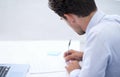 Ready to sign off on this deal. a businessman signing papers at his desk. Royalty Free Stock Photo