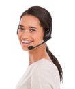 Ready to take your call. A young female customer service representative wearing a headset. Royalty Free Stock Photo