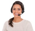 Ready to take your call. A young female customer service representative wearing a headset. Royalty Free Stock Photo