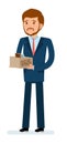 Ready to use character creation set. Getting fired. Businessman holding a box with his stuff. Royalty Free Stock Photo