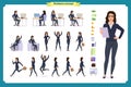 Ready-to-use lady character set. Young business woman in formal wear. Different poses and emotions
