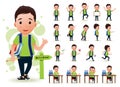 Ready to Use Little Boy Student Character with Different Facial Expressions Royalty Free Stock Photo