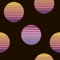 Synthwave seamless pattern with suns in orange colors