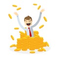 Vector of Businessman in a piles of gold coins Royalty Free Stock Photo
