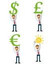 Vector pack of businessman raise money and ideas