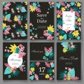 Ready wedding card template. Beautiful tropic plants and bugs. V