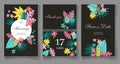 Ready wedding card template. Beautiful tropic plants and bugs. V