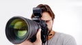 Ready for your close-up. A photographer aiming his camera at you. Royalty Free Stock Photo