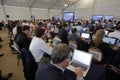 REAGAN PRESIDENTIAL LIBRARY, SIMI VALLEY, LA, CA - SEPTEMBER 16, 2015, Media filing room during the Republican presidential debate Royalty Free Stock Photo