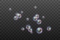 Set of transparent soap bubbles on checkered background.Reaistic colored balls.Vector texture. Royalty Free Stock Photo