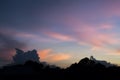 Real amazing panoramic sunrise or sunset sky with gentle colorful clouds Royalty Free Stock Photo