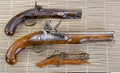 Three Real Antique Pistols. Royalty Free Stock Photo