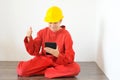 Real architect holding tablet while planing house renovation Royalty Free Stock Photo