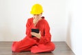 Real architect holding tablet while planing house renovation Royalty Free Stock Photo