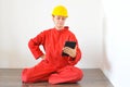 Real architect holding tablet while planing house renovation Royalty Free Stock Photo