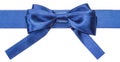 Real blue satin bow with square cut ends on ribbon Royalty Free Stock Photo