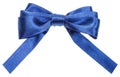 Real blue satin ribbon bow with square cut ends Royalty Free Stock Photo