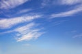 Real clear day sky - real blue sky during daytime with white light clouds Freedom and peace. Cloudscape Royalty Free Stock Photo