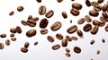 Real coffee beans falling from above isolated on white background by Generative AI Royalty Free Stock Photo