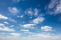 Real day sky - real blue sky during daytime with white light clouds Freedom and peace. Large photo format Cloudscape blue sky Royalty Free Stock Photo