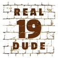 Real Dude printed on stylized brick wall. Textured humorous inscription for your design. Vector Royalty Free Stock Photo