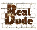 Real Dude printed on stylized brick wall. Textured inscription for your design. Vector Royalty Free Stock Photo