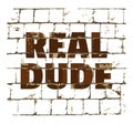 Real Dude printed on stylized brick wall. Textured inscription for your design. Vector Royalty Free Stock Photo