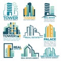 Real estate agency or company vector skyscrapers buildings houses icons templates Royalty Free Stock Photo