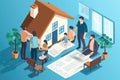 Real estate agency isometric composition with family signing contract and buying house vector illustration, Family Reviewing Their Royalty Free Stock Photo