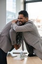 Real estate agent African American handshake to customer indian to congratulate after signing a contract to buy a house Royalty Free Stock Photo