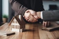 Real estate agent and client handshake after contract signing, real estate and insurance Royalty Free Stock Photo