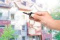 Real estate agent giving house key. Royalty Free Stock Photo