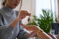 Real estate agent giving house keys to customer after signing agreement contract. Royalty Free Stock Photo