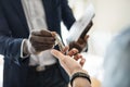 Real estate agent handing the house key to a client Royalty Free Stock Photo