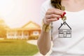 Real estate agent holding keys Royalty Free Stock Photo