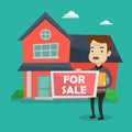 Real estate agent offering house. Royalty Free Stock Photo