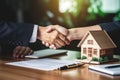 Real estate agent shaking hands with customer after signing contract to buy house. Ai generative Royalty Free Stock Photo