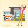 Real estate agent with sold placard. Royalty Free Stock Photo