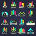 Real estate badges. Business construction logo houses elegant symbols recent vector illustrations