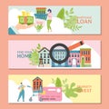 Real estate banner template design vector illustration. Mortgage loan, property investment, real estate sale concept Royalty Free Stock Photo