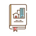 Real estate book color line icon. Lerning about buildings or housing in general. Property made up of land and the buildings on it